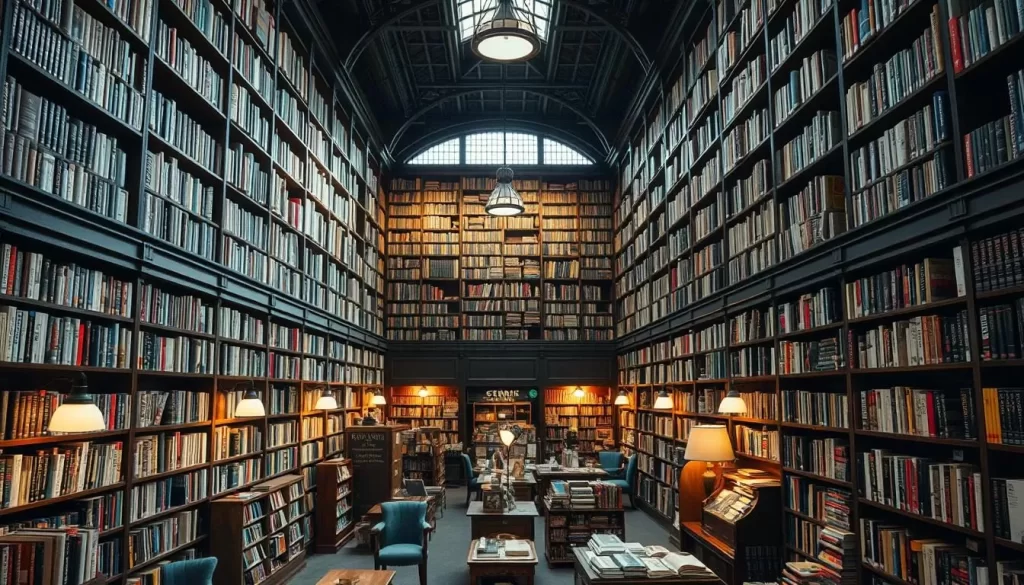 Generate an image of The Strand Bookstore's iconic interior, showcasing its vast shelves of books.