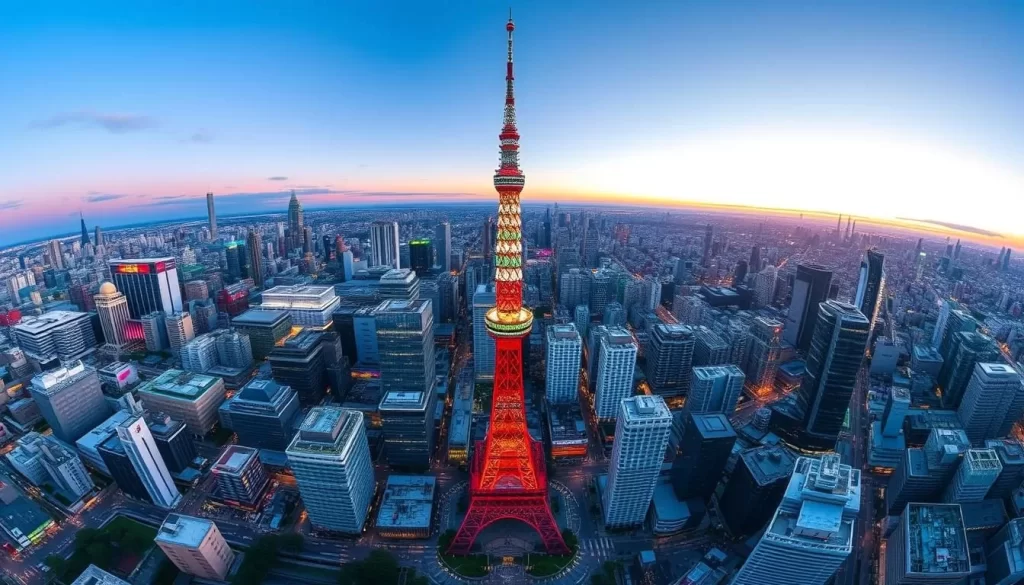 Generate an image of Tokyo Skytree with a panoramic view of the city.