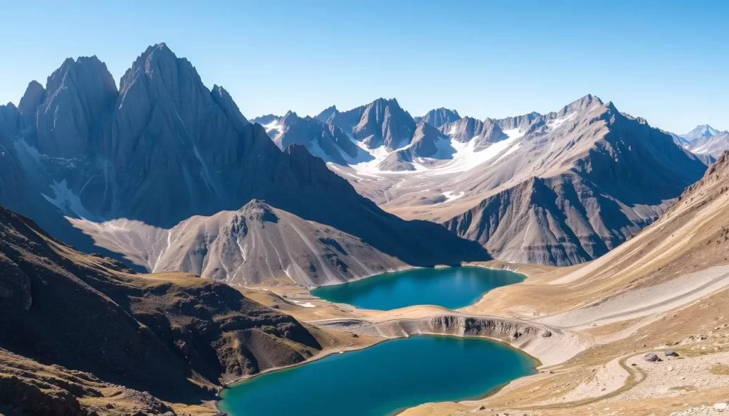 Generate an image of Tombstone Territorial Park's jagged mountain peaks and alpine lakes.