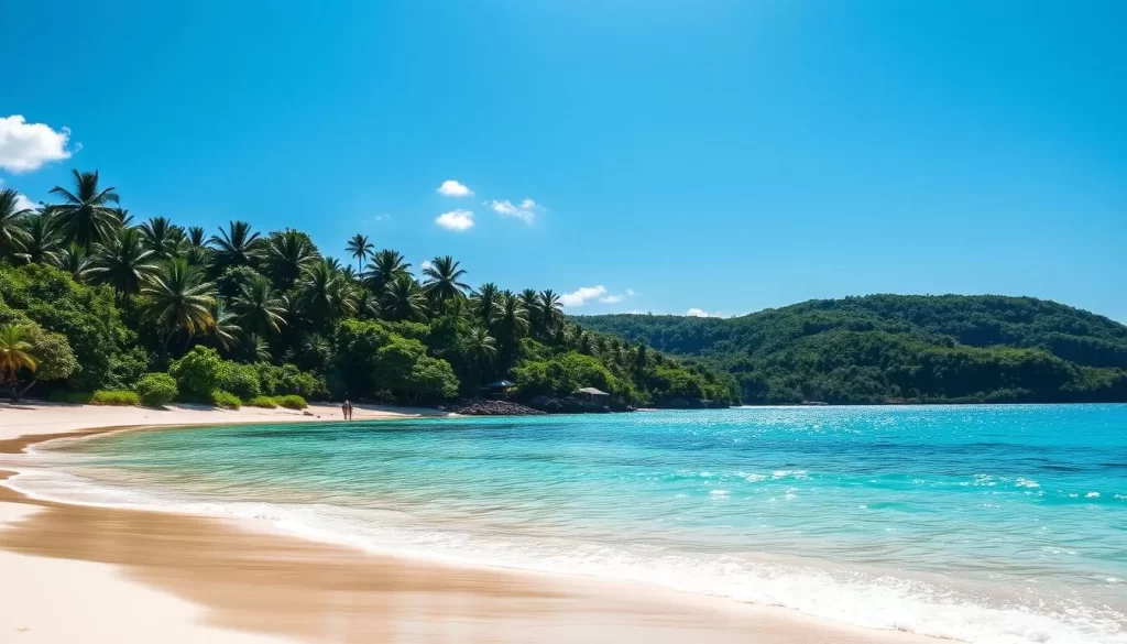 Generate an image of Tomori Beach with its white sand and turquoise waters.