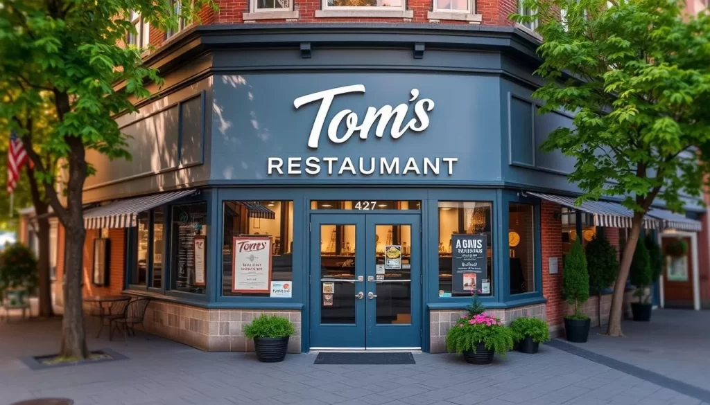 Generate an image of Tom's Restaurant exterior.