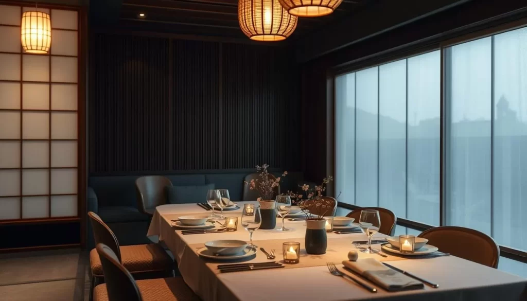 Generate an image of Tsukimi's intimate dining setting with a serene ambiance.