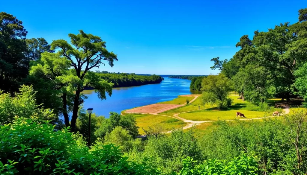 Generate an image of Tunica River Park with the Mississippi River in the background