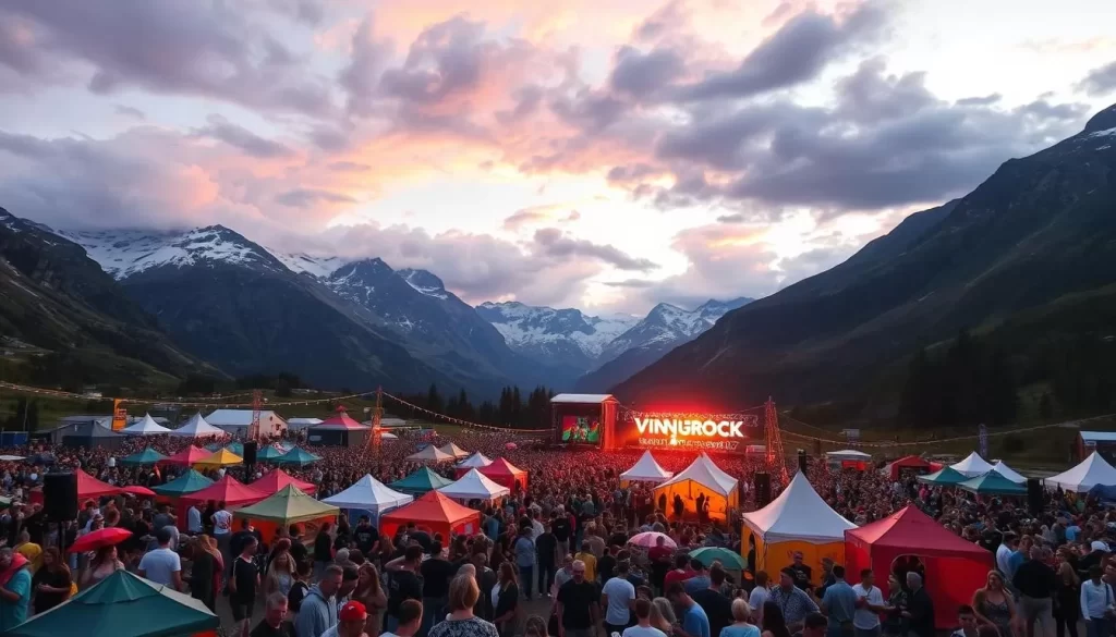 Generate an image of Vinjerock festival in Jotunheimen National Park