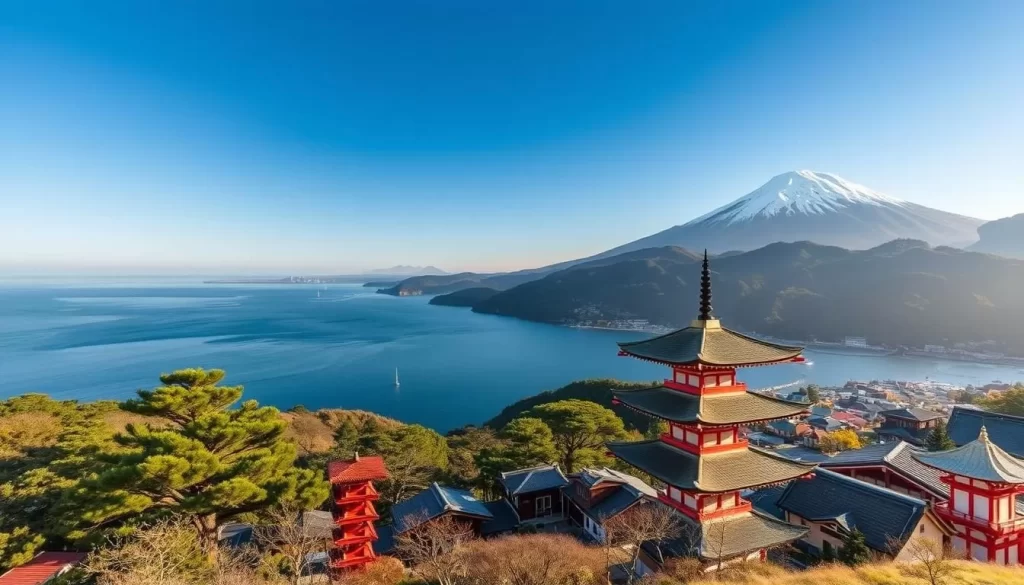 Generate an image of Wakayama Prefecture's scenic coastline or Koyasan town.