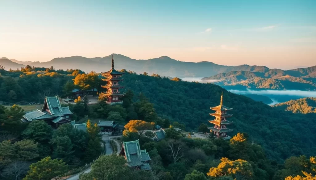 Generate an image of Wakayama's serene landscapes and sacred sites.
