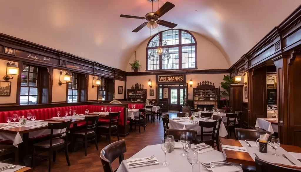 Generate an image of Weidmann's Restaurant, highlighting its historic interior and traditional Southern cuisine.