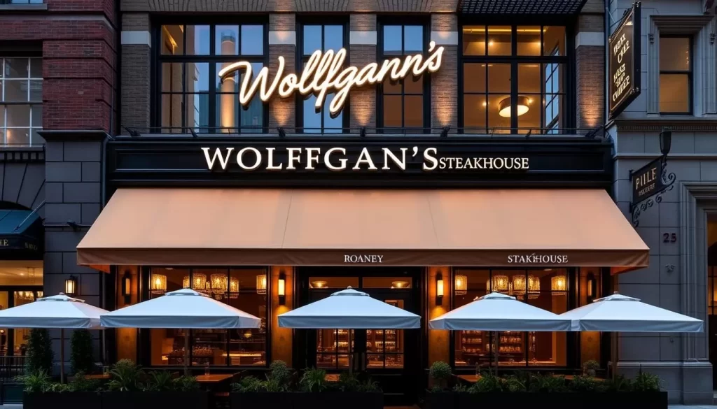 Generate an image of Wolfgang's Steakhouse's exterior in NYC.