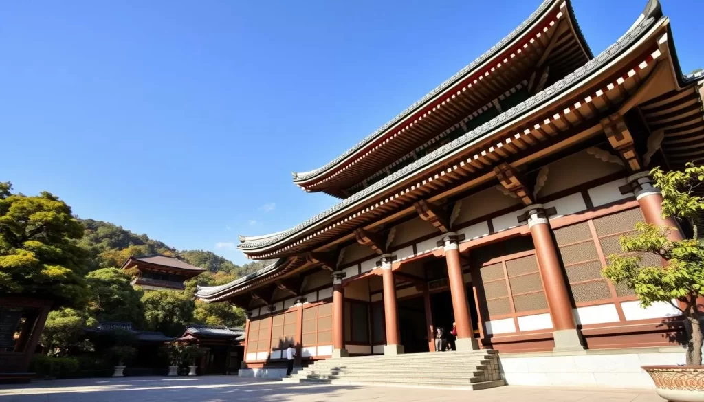 Generate an image of Yamadera Temple's majestic entrance