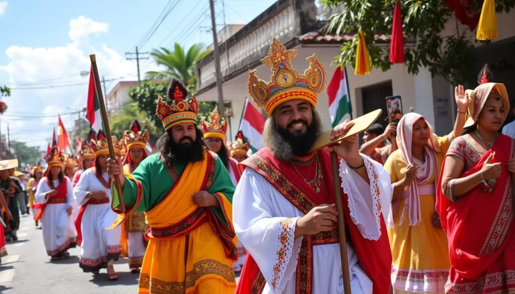 Generate an image of a La Judea procession in Masatepe, showcasing the dramatic reenactment.