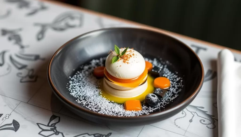 Generate an image of a Scandinavian-inspired dessert at Elske in Chicago's West Loop.