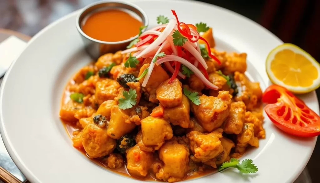Generate an image of a Sri Lankan dish served at Lakruwana in Staten Island.