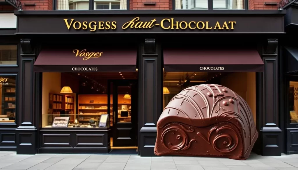 Generate an image of a Vosges Haut-Chocolat storefront or a signature chocolate piece.
