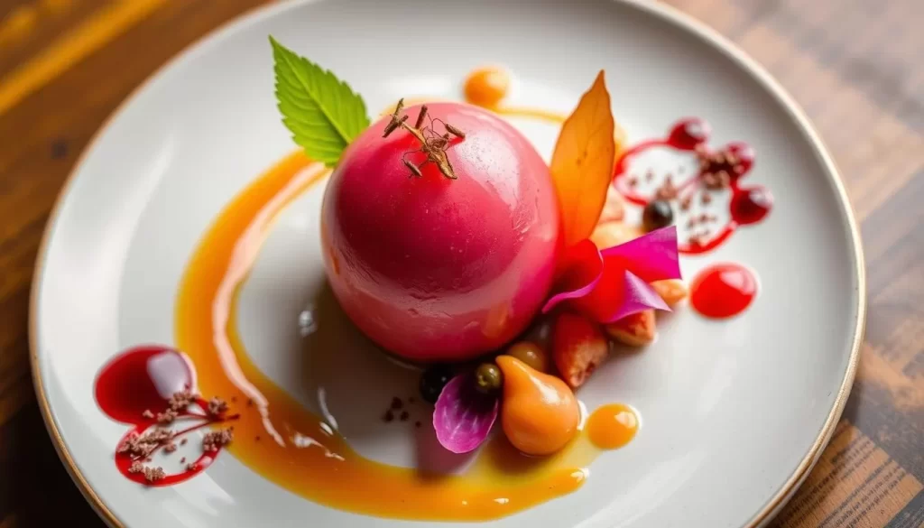 Generate an image of a beautifully plated Filipino-inspired dessert at Kasama in Chicago.