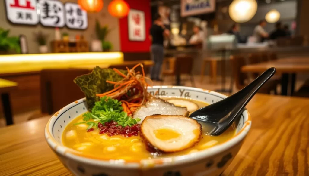 Generate an image of a bowl of tonkotsu ramen at Kanada-Ya