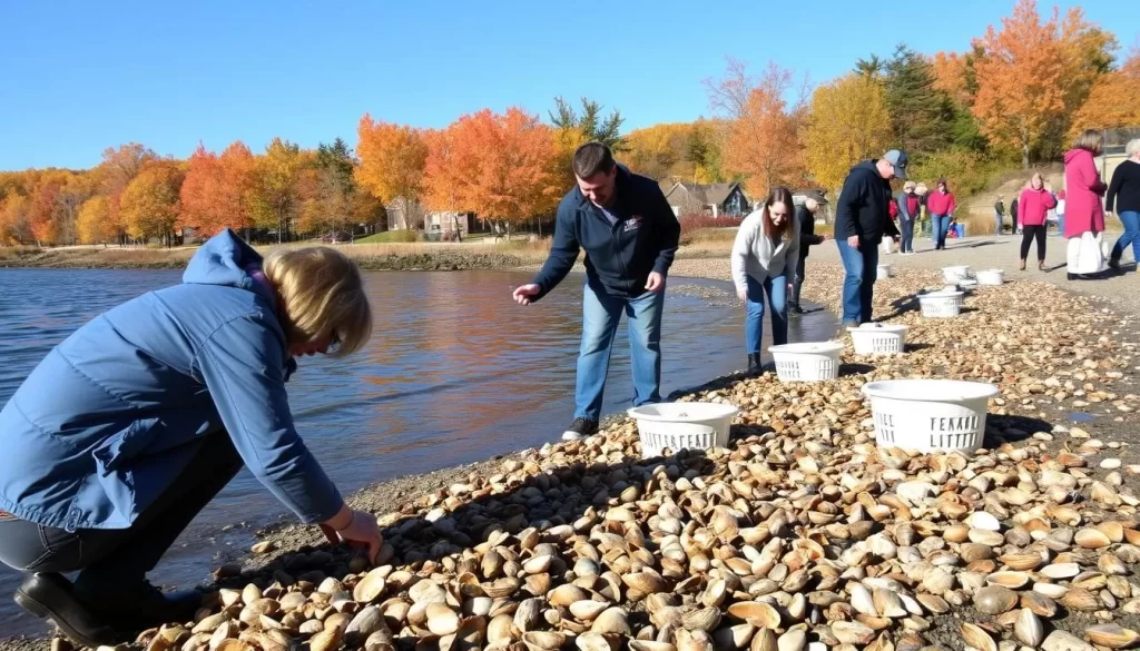 Generate an image of a clam digging experience during the Fall Flavours Festival on Prince Edward Island.