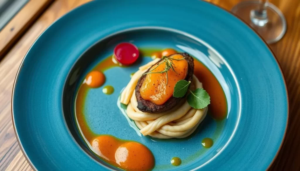 Generate an image of a classic French vegan dish at Gauthier Soho.