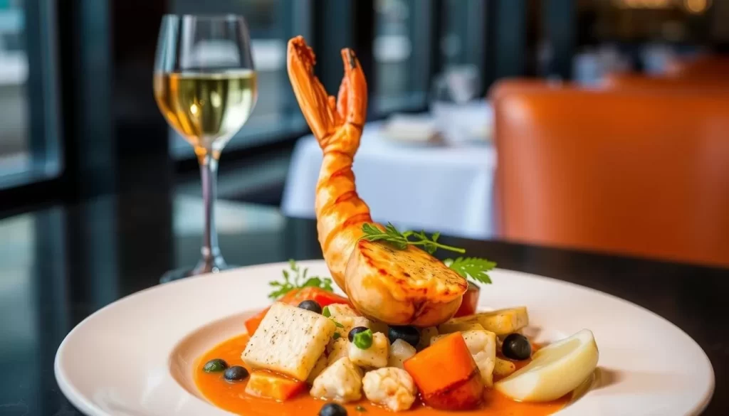 Generate an image of a classic seafood dish at Water Grill, a popular seafood restaurant in Los Angeles.