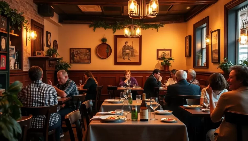 Generate an image of a cozy, family-owned Italian restaurant with a warm ambiance, representing Bacchanalia Restaurant in Chicago.