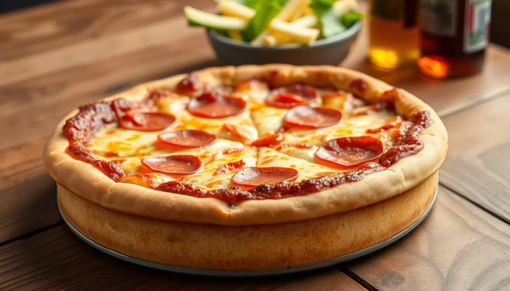 Generate an image of a deep-dish pizza at Lou Malnati's or Giordano's