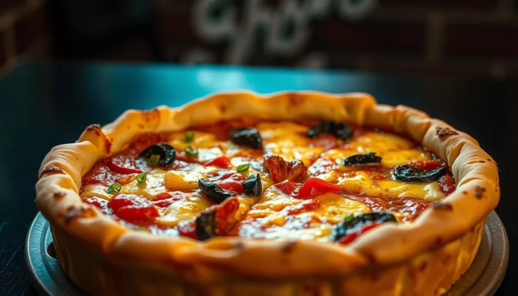 Generate an image of a delicious deep dish pizza from Fresh Brothers.