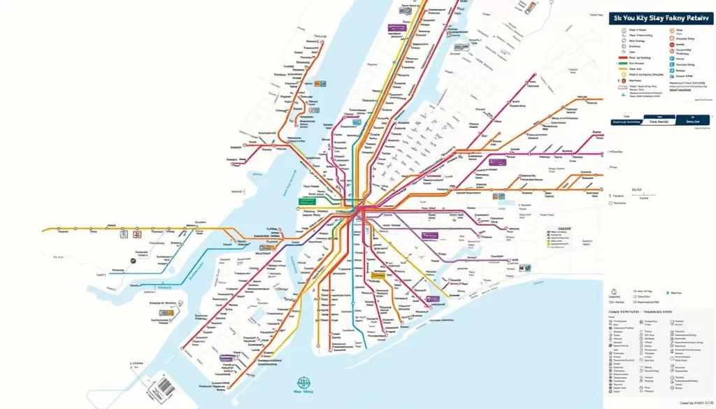Generate an image of a detailed NYC subway map