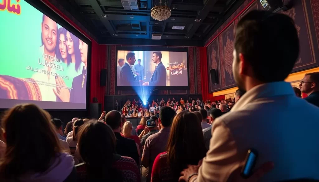 Generate an image of a film screening at the National Amazigh Film Festival.