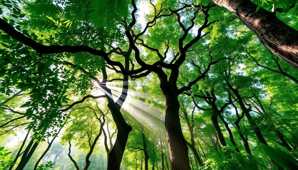 Generate an image of a guided morning walk in Andasibe-Mantadia National Park, capturing the indri's haunting calls echoing through the forest canopy.