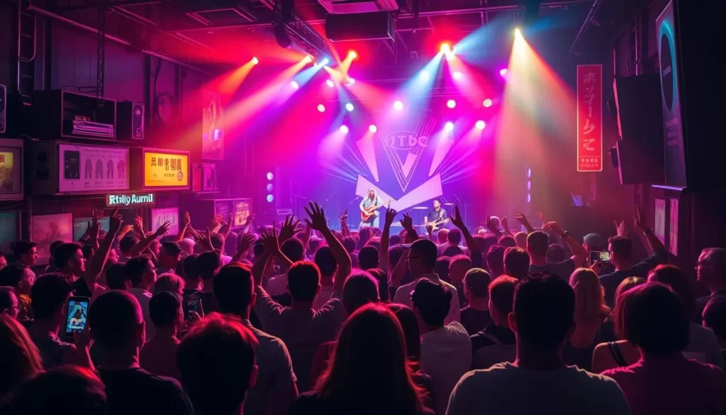 Generate an image of a live music venue in Koenji, capturing the energy of a performance.