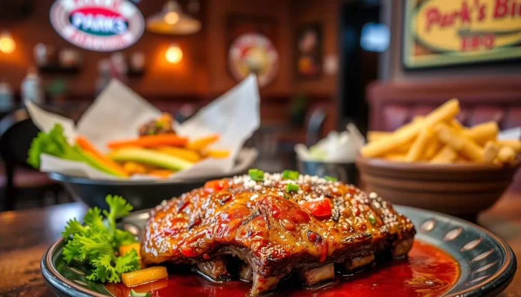 Generate an image of a marinated short rib dish at Park's BBQ.