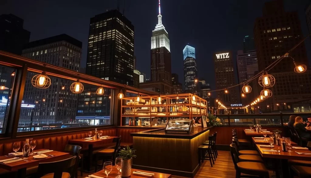 Generate an image of a pop-up restaurant in Chicago with a unique theme.