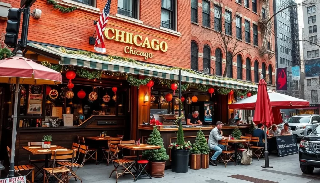 Generate an image of a seasonal pop-up restaurant in Chicago