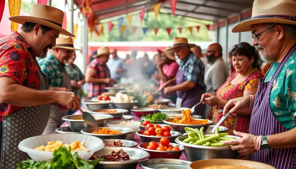 Generate an image of a traditional Cajun cooking demonstration at Festivals Acadiens et Créoles.