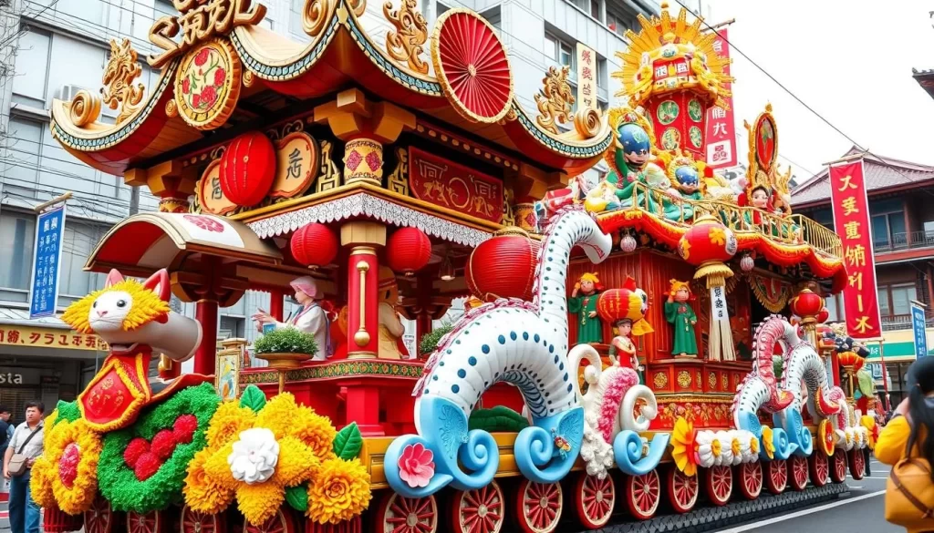 Generate an image of a traditional Japanese festival float during the Kanda Matsuri in Tokyo.