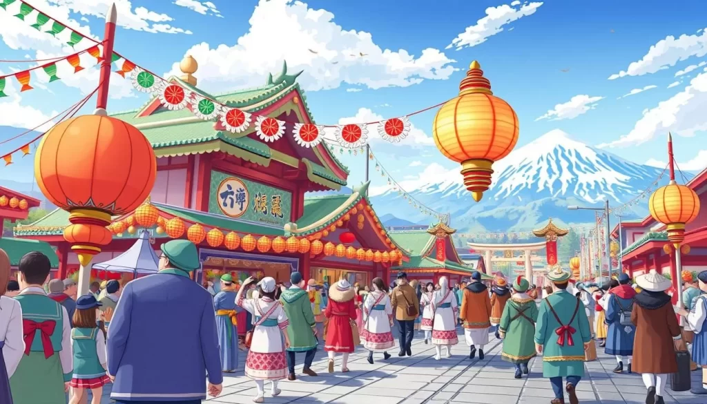 Generate an image of a vibrant Hokkaido festival scene