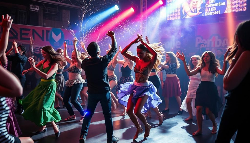 Generate an image of a vibrant dance performance at Cinedans FEST in Amsterdam