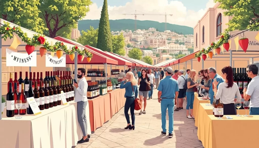 Generate an image of a wine festival with local Maltese wine varieties.