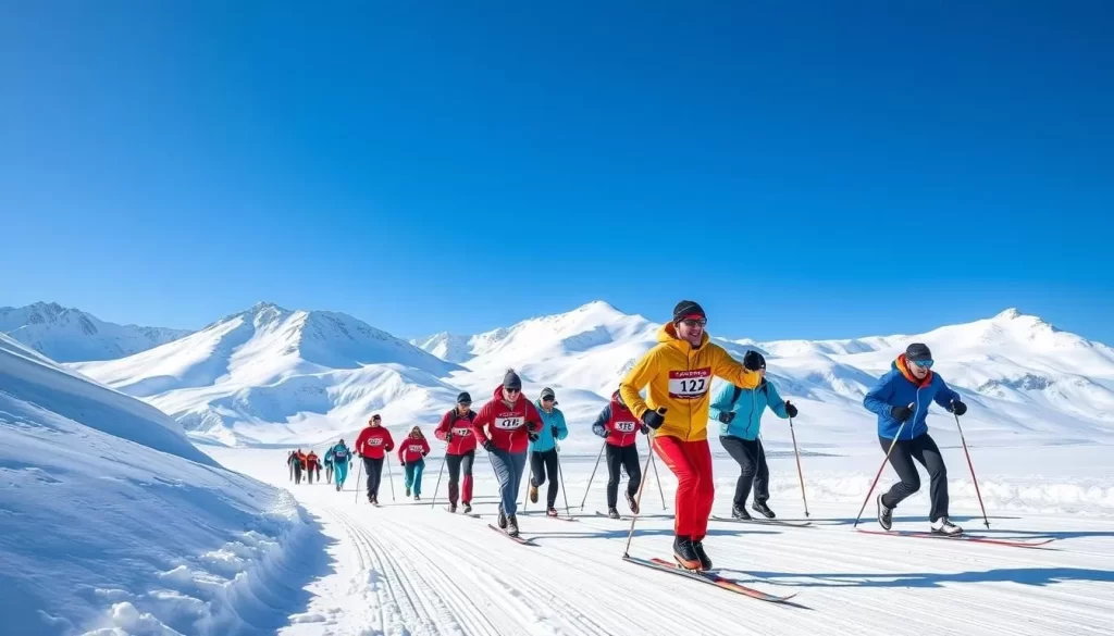 Generate an image of participants in the Svalbard Ski Marathon.