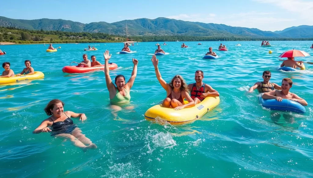 Generate an image of people enjoying water activities on Lake Palić.