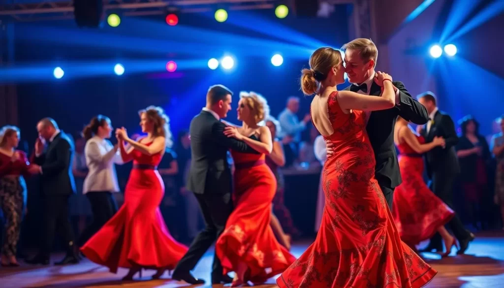 Generate an image of tango dancers performing at the Seinäjoki Tango Festival.