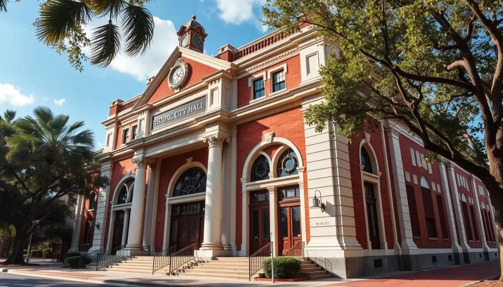 Generate an image of the 1911 Historic City Hall Arts & Cultural Center in Lake Charles, showcasing its architectural beauty and cultural significance.