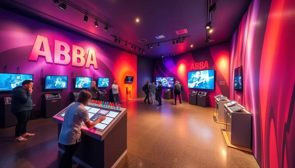 Generate an image of the ABBA Museum in Stockholm, showcasing its interactive exhibits.