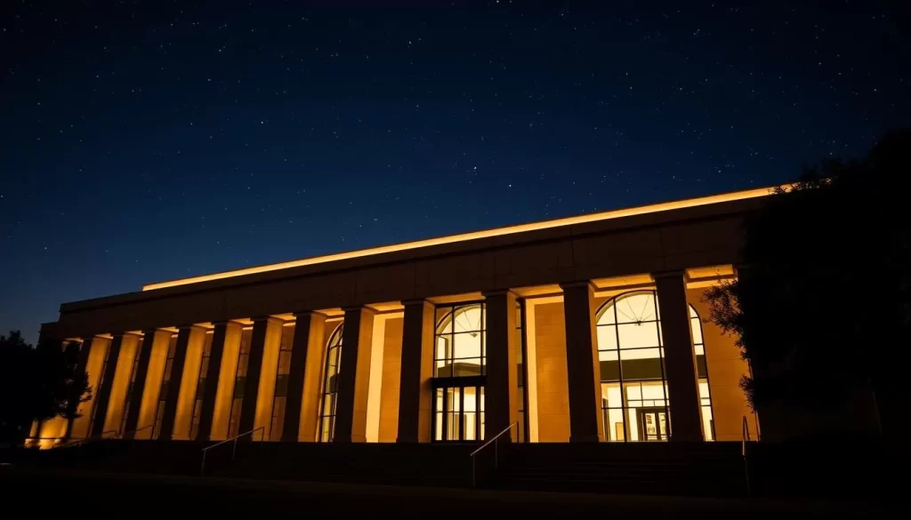 Generate an image of the Academy Museum's exterior at night