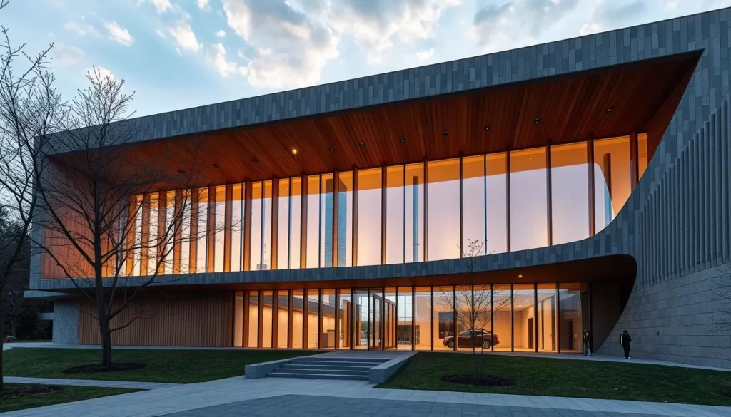 Generate an image of the Akita Museum of Art's exterior, showcasing Tadao Ando's architectural design.