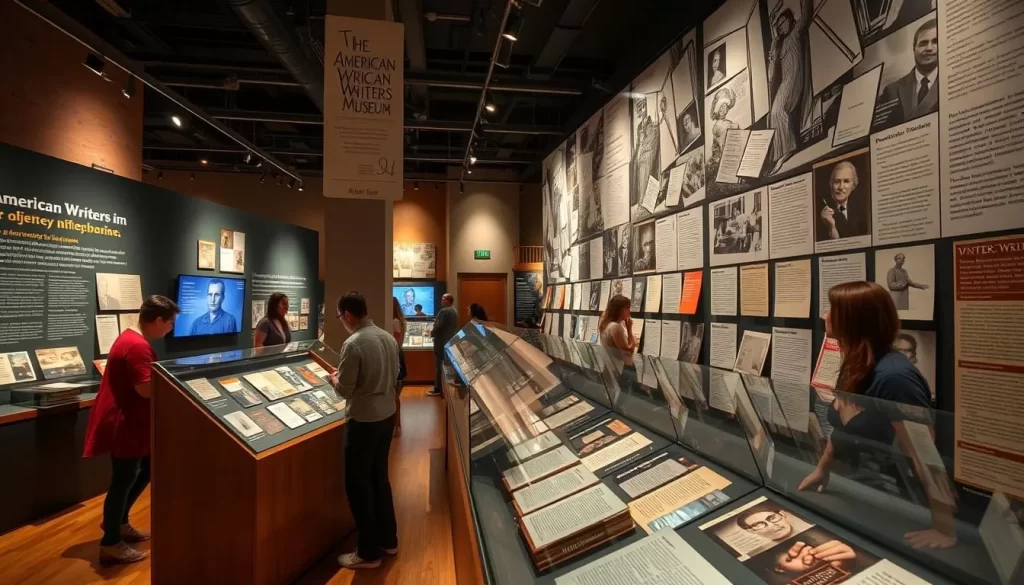 Generate an image of the American Writers Museum's interactive exhibits.