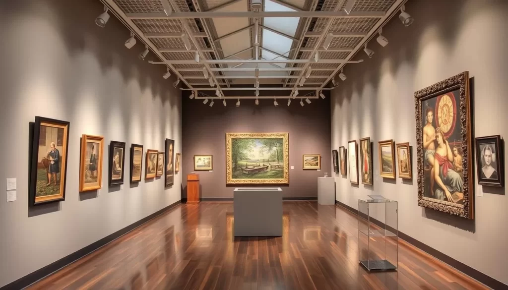 Generate an image of the Art Gallery of Swift Current's interior, featuring a notable artwork or exhibition.