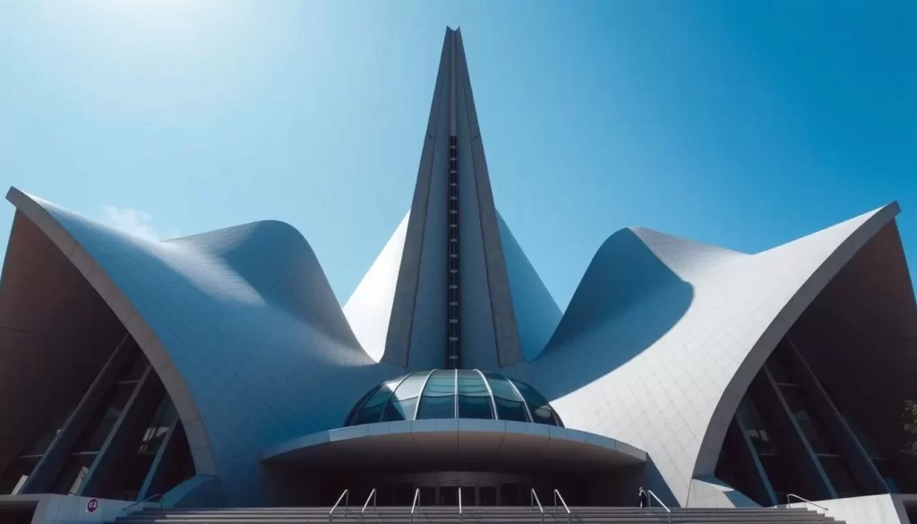 Generate an image of the Canadian Museum for Human Rights with its distinctive dove-wing design and tall central peak.