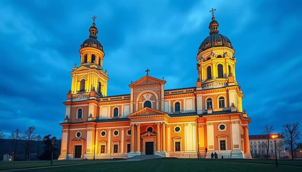 Generate an image of the Cathedral of St. John of Nepomuk in Zrenjanin, showcasing its Baroque architecture and historical significance.