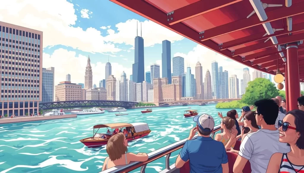 Generate an image of the Chicago Architecture Center's river cruise.