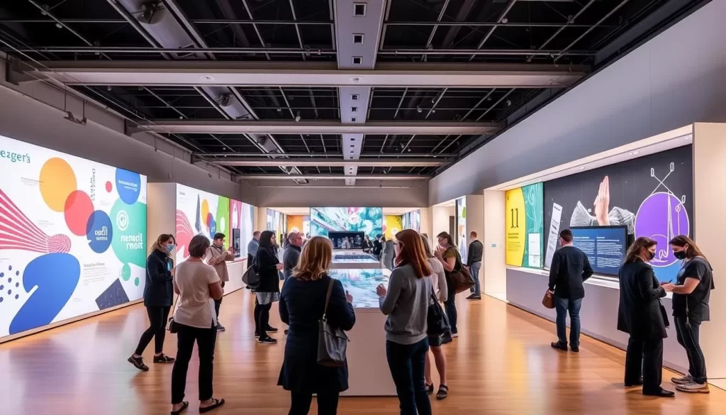 Generate an image of the Cooper Hewitt, Smithsonian Design Museum's gallery featuring an interactive design exhibit.